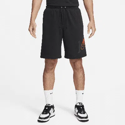 Nike Men's Club French Terry Shorts In Black/safety Orange