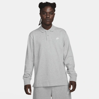 Nike Men's Club Long-sleeve Knit Polo In Grey