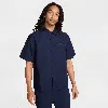 Nike Club Oversize Short Sleeve Cotton Poplin Button-up Shirt In Blue