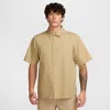 Nike Club Oversize Short Sleeve Cotton Poplin Button-up Shirt In Brown