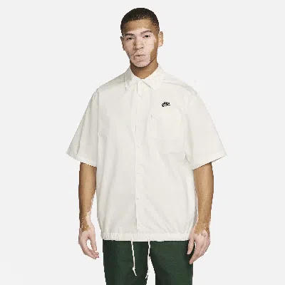 Nike Club Venice Short Sleeve Drawstring Hem Cotton Button-up Shirt In Sail/black