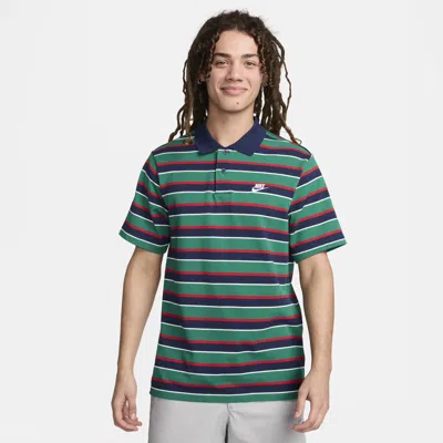 Nike Men's Club Striped Polo In Green/navy/red