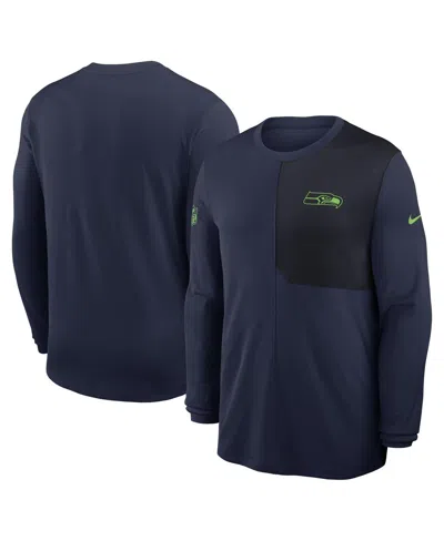 Nike College Navy Seattle Seahawks Sideline Coach Uv Performance Long Sleeve T-shirt In Blue