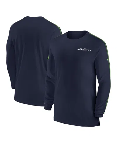 NIKE MEN'S COLLEGE NAVY SEATTLE SEAHAWKS SIDELINE COACH UV PERFORMANCE LONG SLEEVE T-SHIRT