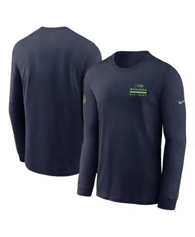 NIKE MEN'S COLLEGE NAVY SEATTLE SEAHAWKS SIDELINE PERFORMANCE LONG SLEEVE T-SHIRT