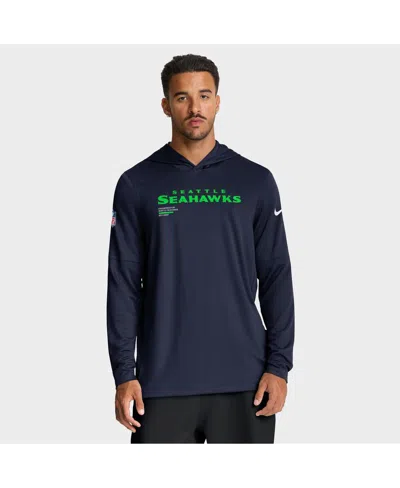 Nike College Navy Seattle Seahawks Sideline Pure Fury Performance Long Sleeve Hoodie T-shirt In Blue