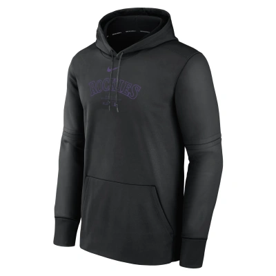 Nike Men's Colorado Rockies Authentic Collection Practice  Therma Mlb Pullover Hoodie In Black