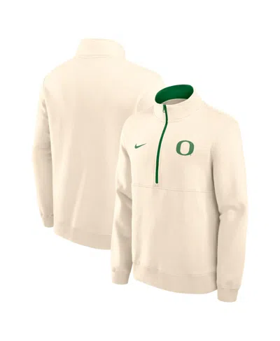 Nike Men's Cream Oregon Ducks Primetime Club Fleece Half-zip Pullover Sweatshirt In Neutral