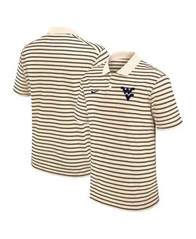 Nike Men's Cream West Virginia Mountaineers Solid Foundation Striped Performance Polo Shirt In White