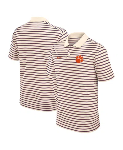 Nike Cream Clemson Tigers Solid Foundation Striped Performance Polo In White