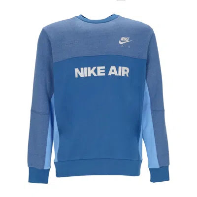 Nike Men's Crewneck Sweatshirt Sportswear Air Brushed-back Crew Dk Marina Blue/htr/light Bone In Multi
