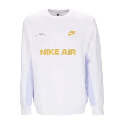 Nike Men's Crewneck Sweatshirt Sportswear Air Brushed-back Crew White/football Grey/vivid Sulfur In Multi