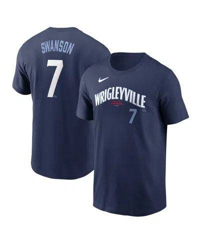 Nike Men's Dansby Swanson Navy Chicago Cubs City Connect Fuse Name Number T-shirt In White