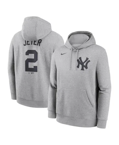 Nike Men's Derek Jeter Heather Gray New York Yankees Player Name Number Club Fleece Pullover Hoodie