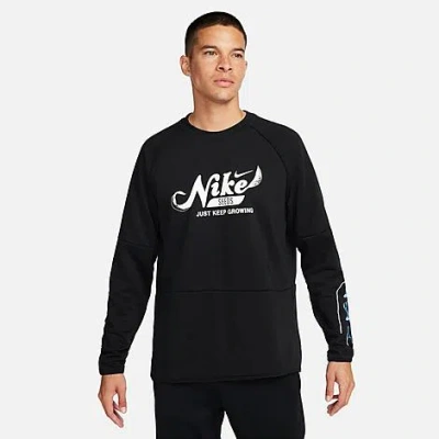 Nike Men's Dri-fit Fitness Just Keep Growing Graphic Crewneck Sweatshirt In Black/black/aquarius Blue