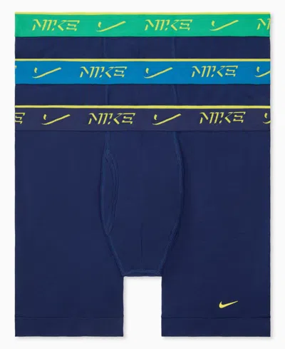 Nike Men's Dri-fit Essential Cotton Stretch Boxer Briefs, 3-pack In Blue Void - Stadium Green,brilliant Blu