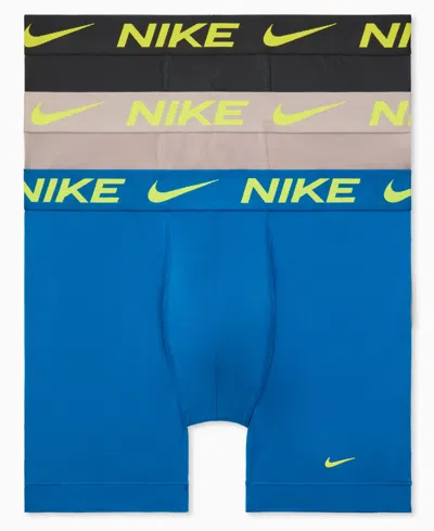 Nike Men's Dri-fit Essential Micro Boxer Briefs, 3-pack In Brilliant Blue,moon Particle,anthracit