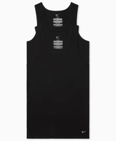 Nike Men's Essential Stretch Ribbed Tank Undershirts, 2-pack In Black