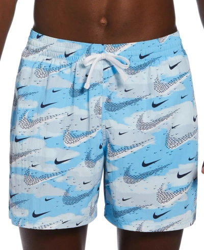 Nike Men's Flock Logo-print 5" Swim Trunks In Aquarius Blue