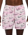 Nike Men's Flock Logo-print 5" Swim Trunks In Pink Foam