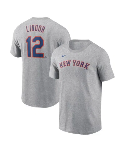 Nike Men's Francisco Lindor Heather Gray New York Mets Fuse Name Number T-shirt