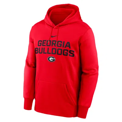 Nike Men's Georgia Team Stacked Menâs  Therma College Pullover Hoodie In Red