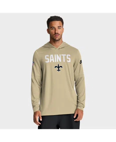 NIKE MEN'S GOLD NEW ORLEANS SAINTS SIDELINE ALT PACK DRI-FIT LIGHTWEIGHT HOODED T-SHIRT
