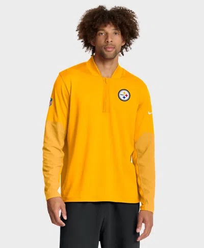 Nike Men's Gold Pittsburgh Steelers Sideline Dri-fit Half-zip Pullover Sweatshirt In Yellow