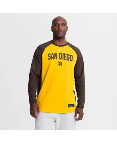 Nike Men's Gold San Diego Padres Authentic Collection Raglan Dri-fit Sweatshirt In Yellow