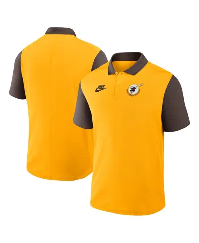 Nike Men's Gold/brown San Diego Padres Cooperstown Collection Color-block Victory Performance Polo Shirt In Gold,brown