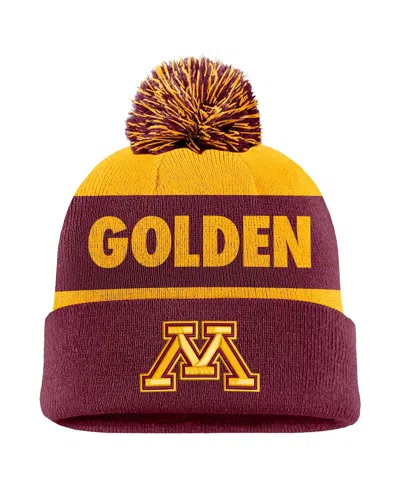 Nike Men's Gold/garnet Minnesota Golden Gophers Peak Stripe Cuffed Knit Hat With Pom In Gold,garnet