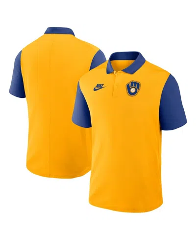 Nike Men's Gold/navy Milwaukee Brewers Cooperstown Collection Color-block Victory Performance Polo Shirt In Multi