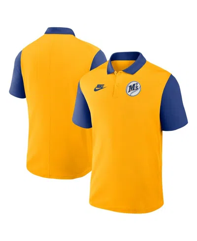 Nike Men's Gold/royal Seattle Mariners Cooperstown Collection Color-block Victory Performance Polo Shirt In Yellow