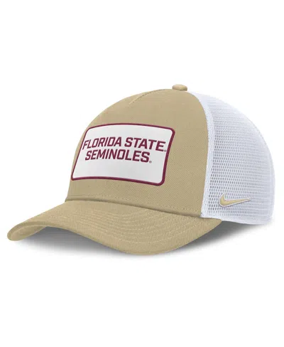 NIKE MEN'S GOLD/WHITE FLORIDA STATE SEMINOLES 2025 ON-FIELD RISE PATCH TRUCKER ADJUSTABLE HAT