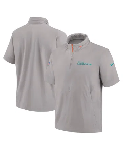 NIKE MEN'S GRAY MIAMI DOLPHINS 2024 SIDELINE COACH SHORT SLEEVE HALF-ZIP HOODIE JACKET