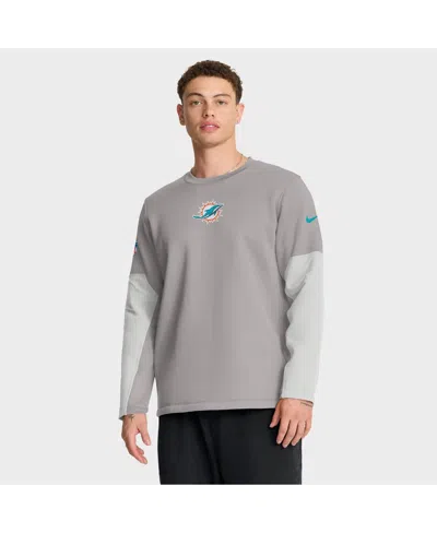 NIKE MEN'S GRAY MIAMI DOLPHINS SIDELINE SCRIPTED TO WIN PERFORMANCE LONG SLEEVE T-SHIRT