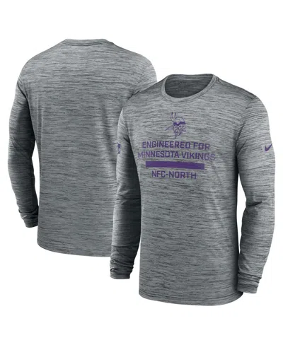 NIKE MEN'S GRAY MINNESOTA VIKINGS SIDELINE VELOCITY PERFORMANCE LONG SLEEVE T-SHIRT