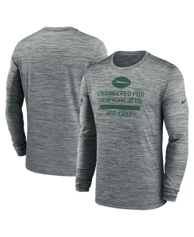 Nike Gray New York Jets Sideline Velocity Performance Long Sleeve T-shirt