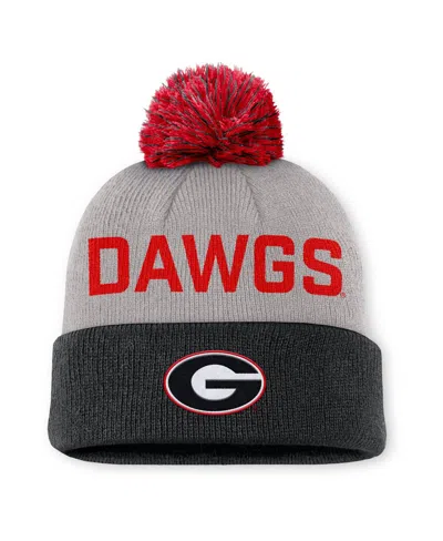 Nike Men's Gray/black Georgia Bulldogs Primetime Peak Cuffed Knit With Pom Hat In Multi