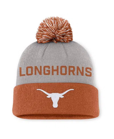 Nike Men's Gray/burnt Orange Texas Longhorns Primetime Peak Cuffed Knit Pom With Hat In Brown
