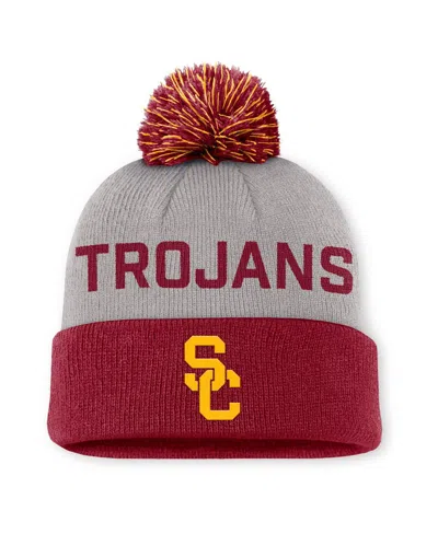 Nike Men's Gray/cardinal Usc Trojans Primetime Peak Cuffed With Pom Knit Hat