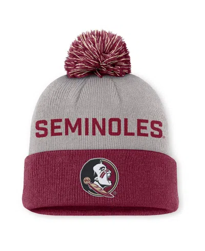 Nike Men's Gray/garnet Florida State Seminoles Primetime Peak Cuffed Knit With Pom Hat In Multi