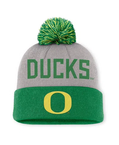Nike Men's Gray/green Oregon Ducks Primetime Peak Cuffed Knit With Pom Hat