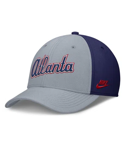 Nike Men's Gray/navy Atlanta Braves Rise Swoosh Performance Flex Hat