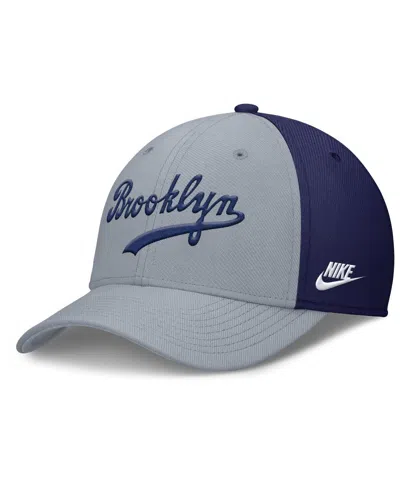 Nike Men's Gray/navy Brooklyn Dodgers Rise Swoosh Performance Flex Hat In Multi