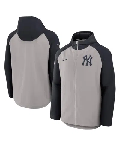 Nike Men's Gray/navy New York Yankees Authentic Collection Raglan Performance Full-zip Jacket