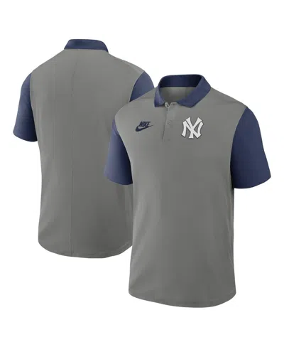 Nike Men's Gray/navy New York Yankees Cooperstown Collection Color-block Victory Performance Polo Shirt In Multi