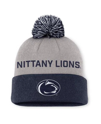 Nike Men's Gray/navy Penn State Nittany Lions Primetime Peak Cuffed Pom With Knit Hat