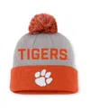 Nike Men's Gray/orange Clemson Tigers Primetime Peak Cuffed Pom With Knit Hat In Red
