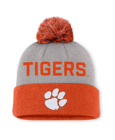 Nike Men's Gray/orange Clemson Tigers Primetime Peak Cuffed Pom With Knit Hat In Red